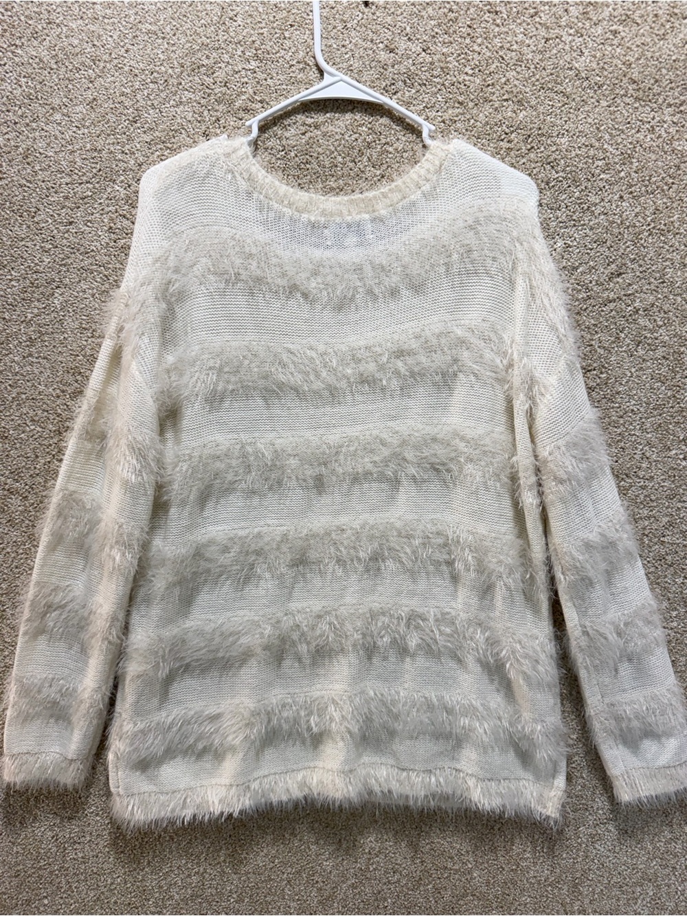 Cozy knit sweater striped white faux fur elevated basic neutral minimal XL top
